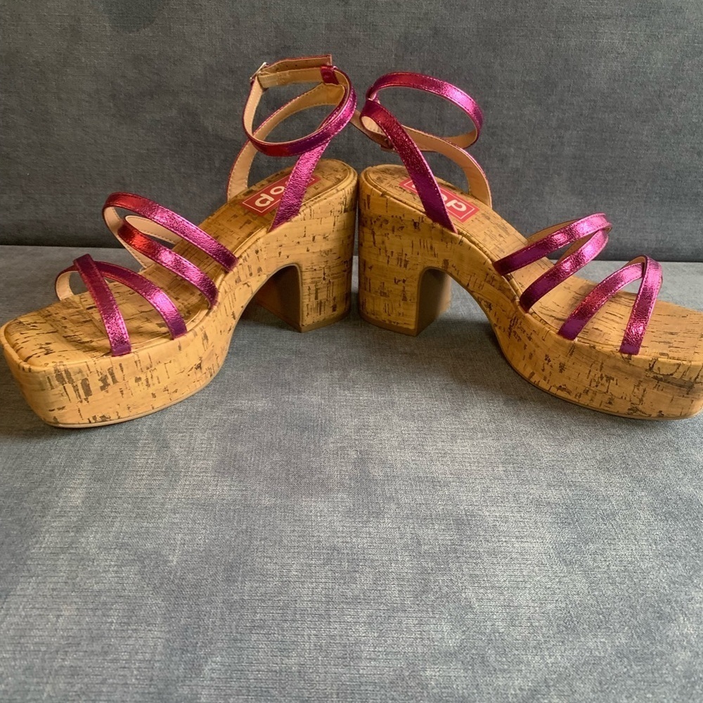 Pop Womens Admission Heeled Sandals 9M Pink Adjustable Ankle Strap New Cork - Picture 6 of 8
